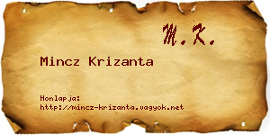 Mincz Krizanta névjegykártya